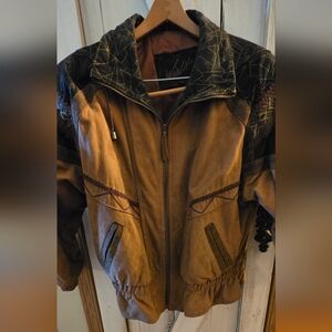 Brown Suede Bomber Jacket with Black Accents